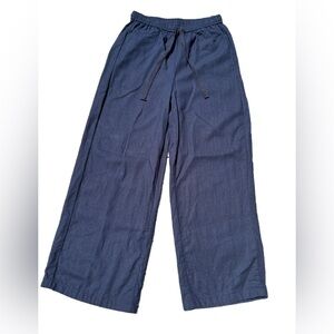 Max Studio Linen Blend Wide Leg Drawstring Pants Medium Navy Beach Boho Coastal